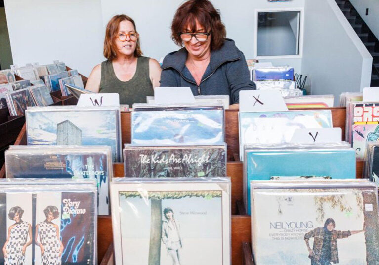 women shopping for record albums in Napa